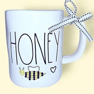 Handmade Rae Dunn "HONEY" Gift Mug with Crystals and Bow